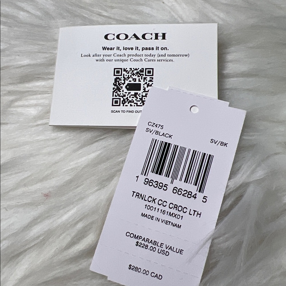 Coach Black Croc Embossed Turnlock Card Case Mini With Chain Bag Retail $228 NWT - Picture 13 of 17